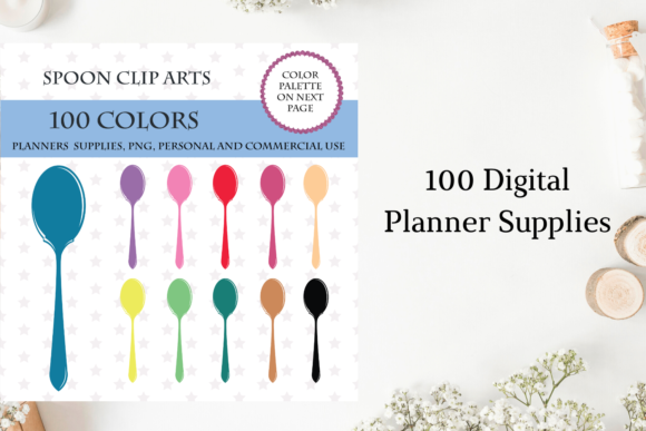 100 Spoon Cliparts, Cultery Stickers: A Versatile Design Resource for Creatives and Professionals
