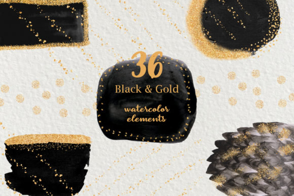 Black Gold Watercolor Shapes for Creative Projects