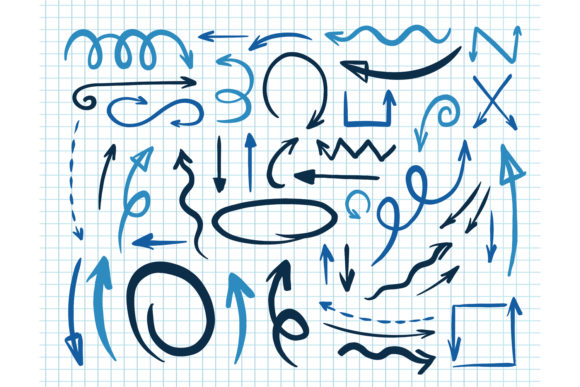Blue Arrow Set Sketch Marker Drawing