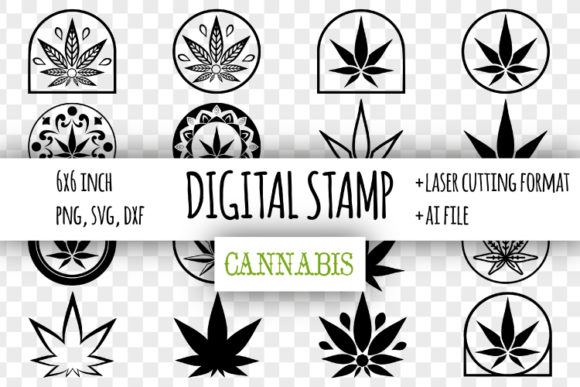 Cannabis Digital Stamp Marijuana Leaf