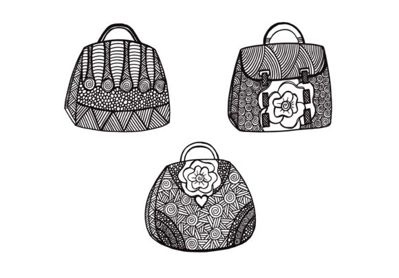 Collection of Women's Handbags Isolated: A Doodled Approach to Fashion Design