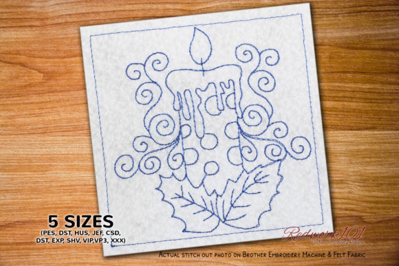 Decorative Christmas Candle Redwork: A Timeless Embroidery Design for Holiday Creations