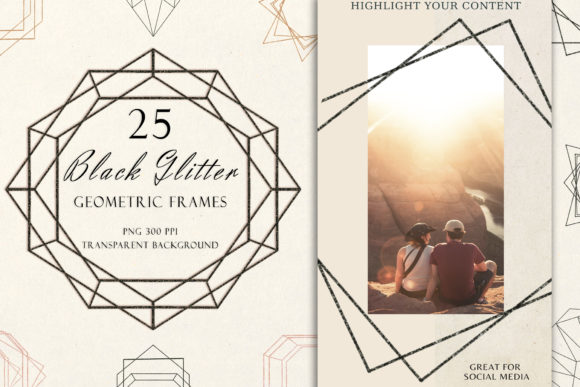 Elegant Black Glitter Polygonal Frames – A Versatile Design Asset for Creative Projects