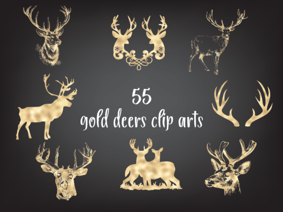 Gold Deer Silhouette Clipart for Christmas: A Timeless Addition to Your Creative Projects