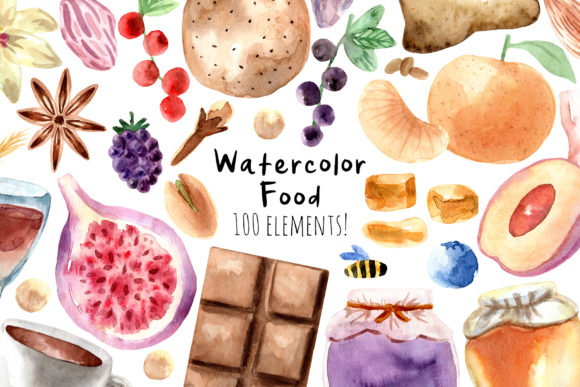Watercolor Food. 100 Cliparts: A Versatile Collection for Creative Projects